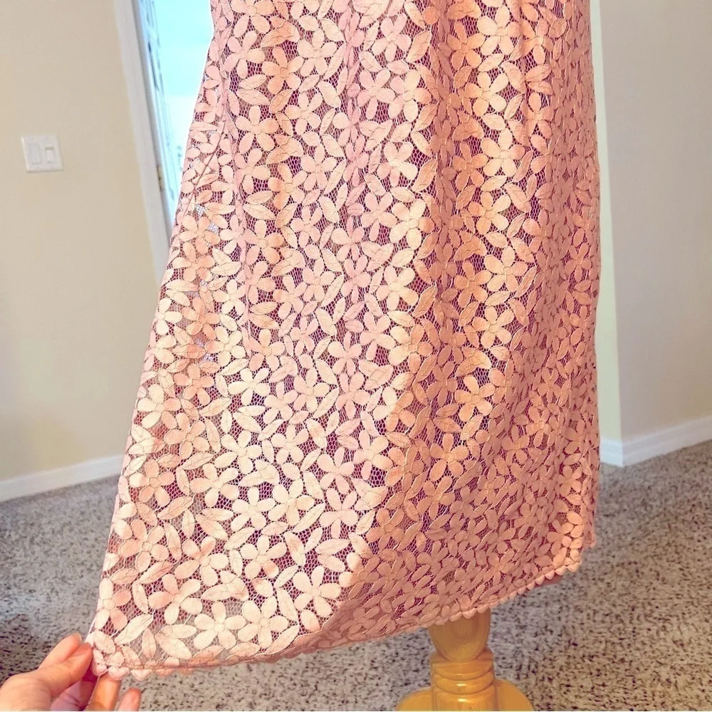 Kate Spade Flora Lace Ruffle Dress Pink Midi Sundress barbie crochet ruffle 8